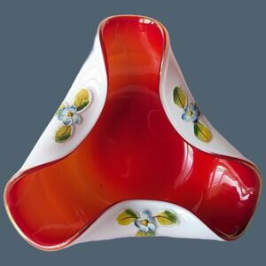 Vintage Nasco Japan Venetian Triangle Cased Glass Decorative Bowl